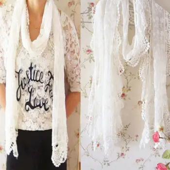 

Fashion Women Ladies Long Scarf Shawl Embroidery Floral Crochet Womens Mesh Lace Trim Scarf Shawl