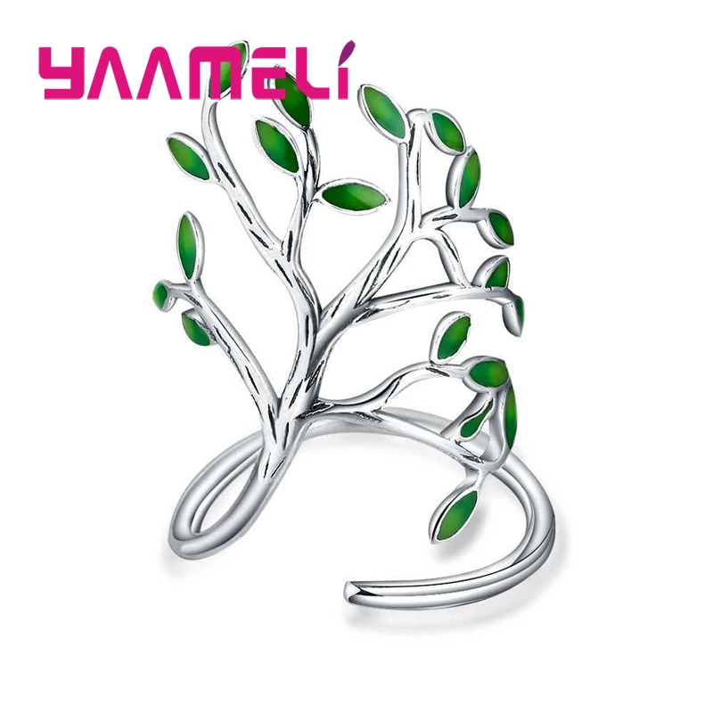

Real 925 Sterling Silver Opening Finger Rings Special Tree Shape Design 2 Color For Women Man Cubic Zirconia Jewelry