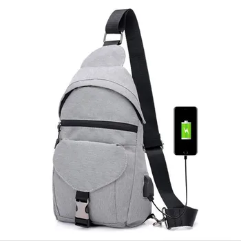 

New USB charging intelligent canvas polyester men's breast bag usb anti theft anti-splash casual slanting chest bag Best-selling