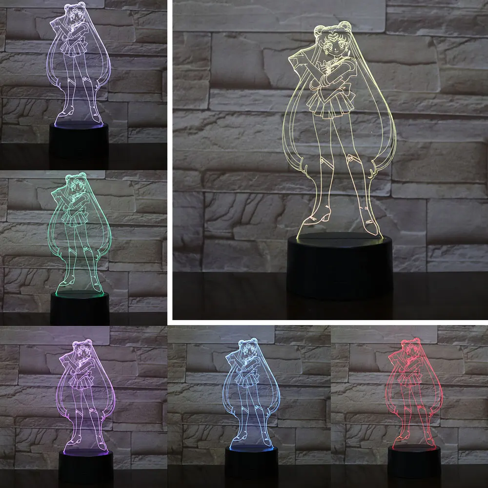 Sailor Moon Tsukino Usagi детская Ночная лампа меняющая цвет акриловая 3D Светодиодная