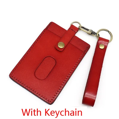 Держатель для бейджа, верхний слой, кожаный, выдвижной ремешок, имя, имя студента, чехол для карт, кредитный банк, шейный ремень, карта, автобус, ID, держатели - Цвет: Red-Keychain