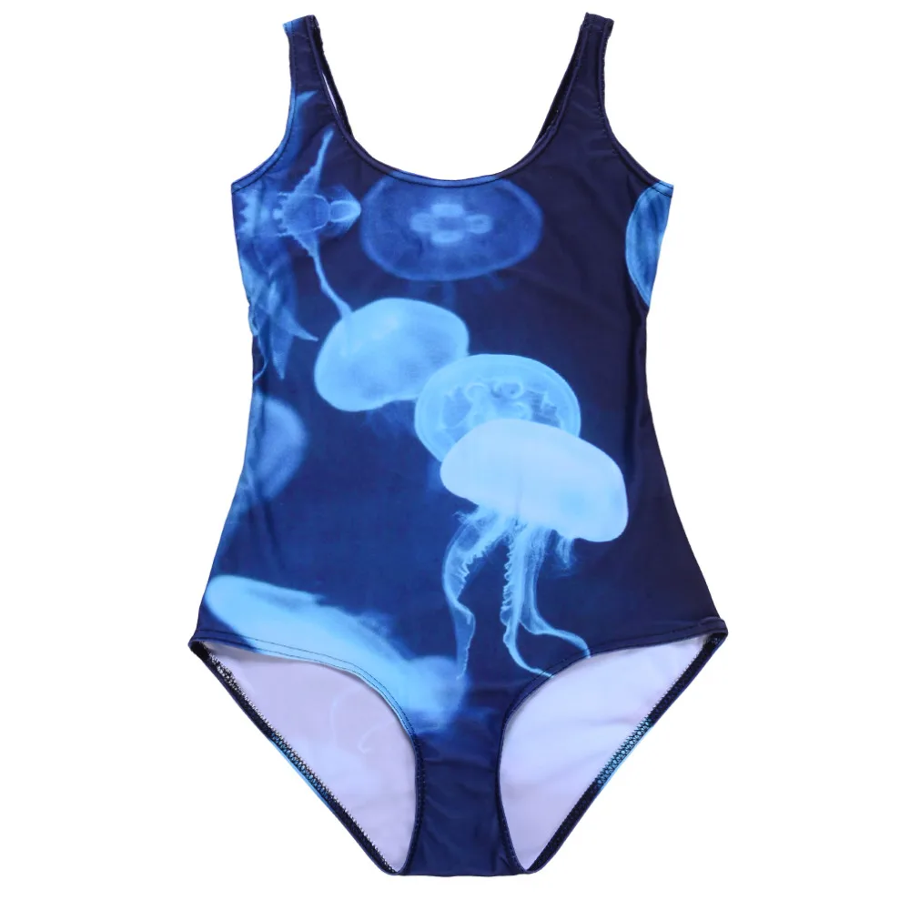 Summer New Sexy Women JELLYFISH Print Green Bikini Set Digital Bodysuit