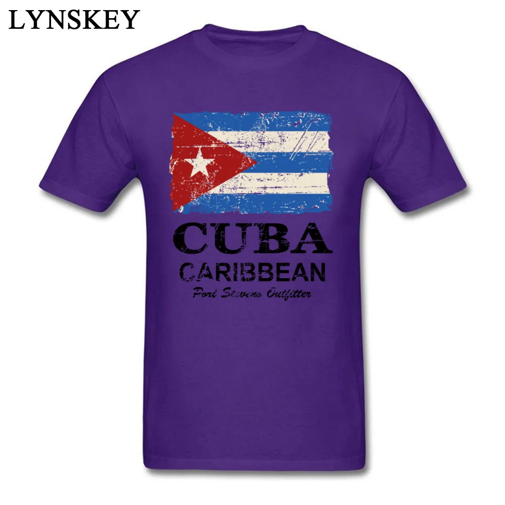 Cuba Flag - Vintage Look O-Neck Men T Shirt Summer Autumn Custom Tops T Shirt Short Sleeve Fashionable 100% Cotton Normal Tee Shirts purple