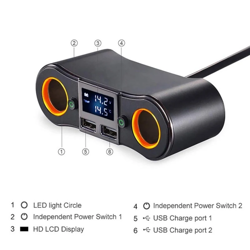 2.1A двойной зарядное устройство USB сплиттер адаптер питания для телефона светодиодный дисплей автомобильного прикуривателя
