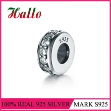 Чистое Серебро 925 пробы Классические Подвески Spacer прозрачные циркониевые Бусины Подходят браслет ювелирное изделие