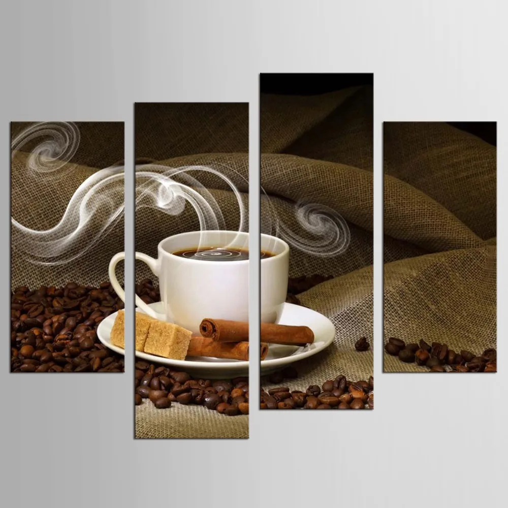 4 Panels Canvas Painting Fragrant Coffee Beans Print Painting On Canvas Wall Art Picture Kitchen ...