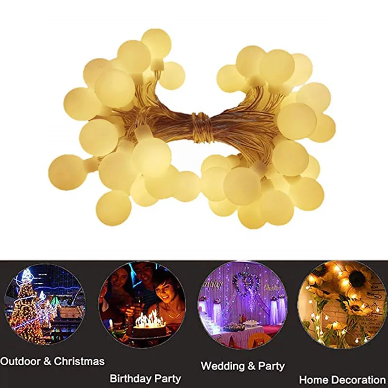 

10m 20m 30m LED Ball String Lights AC110V/220V Christmas Tree Outdoor Waterproof Fairy Garlands Wedding Holiday New Year's Decor