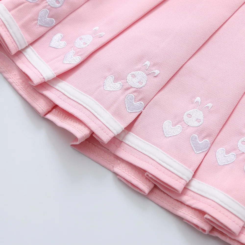 Японская свежая розовая Женская плиссированная юбка Лолиты с высокой талией, Подростковая Студенческая мини-юбка с вышивкой в виде сердца кролика для женщин