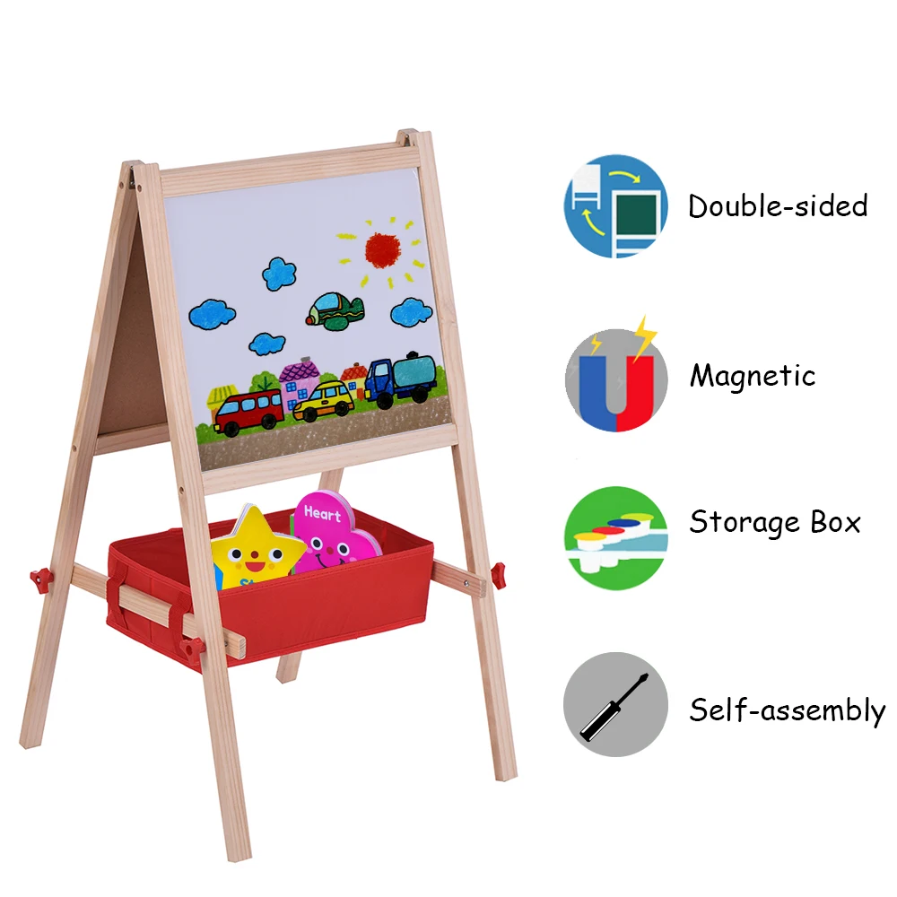 

Learning Education Dual-sided Magnetic Writing Drawing Board with Magnetic Letters Marker Pen Chalks Kids Wooden Art Chalkboard
