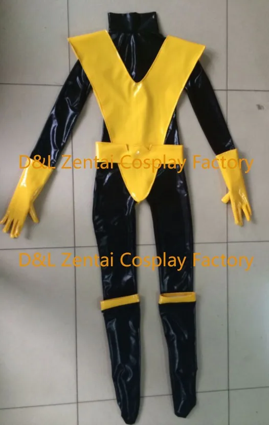 Free Shipping DHL X- Men Kitty Pryde Shadowcat Superhero Costume Black Yellow Shiny Metallic Catsuit Halloween Cosplay Costume (2)