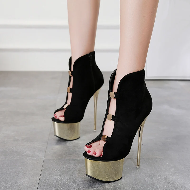 

Women High Heel Boots Sexy Hollow Peep Toe Black Boots Women Ankle Boots Fashion Party Shoes Zapatos Mujer Plataforma