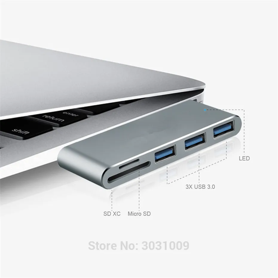Basix 5-in-1 USB Hub 3.0 Type-C to 3 Ports USB 3.0 Hub Adapter5