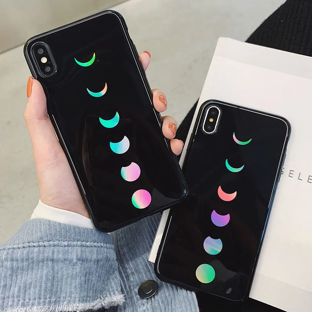

KISSCASE Luxury Laser Phone Case For iPhone 7 X XR XS Max Moon Eclipse Pattern Cases For iPhone 7 8 6 6S Plus Glass Back Covers