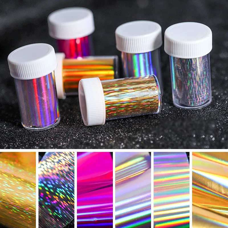 

1 Roll 4*100cm Nail Art Foil Laser Silver Wrap Plastic Striped Holographic Transfer Nail Foil Decals Decoration Sticker