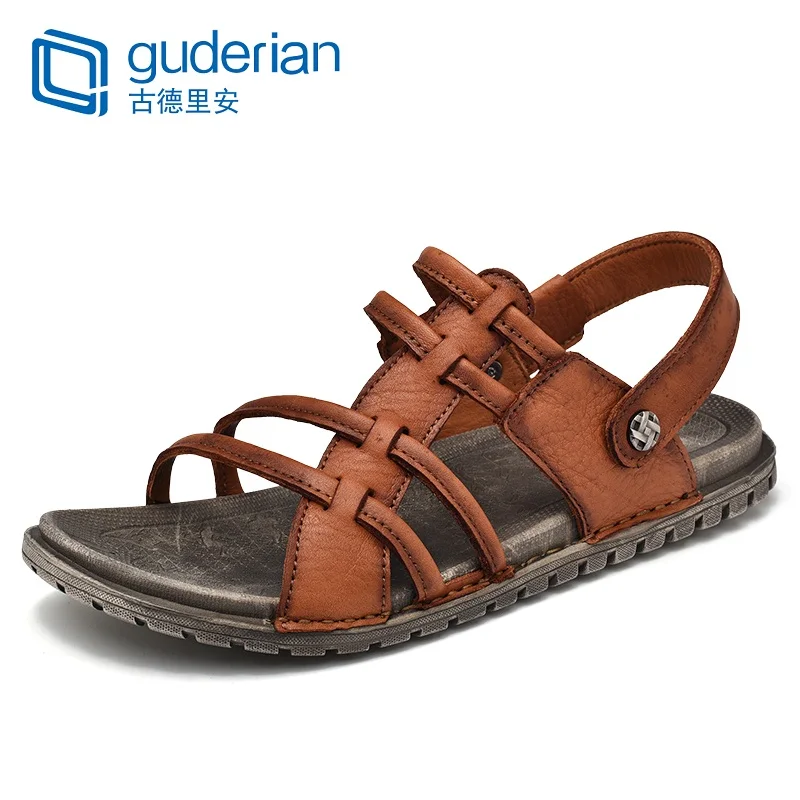 

GUDERIAN Summer Beach Sandals For Men Gladiator Sandals Fashion Genuine Leather Sandals Men Casual Flip Flops Men Zapato Hombre