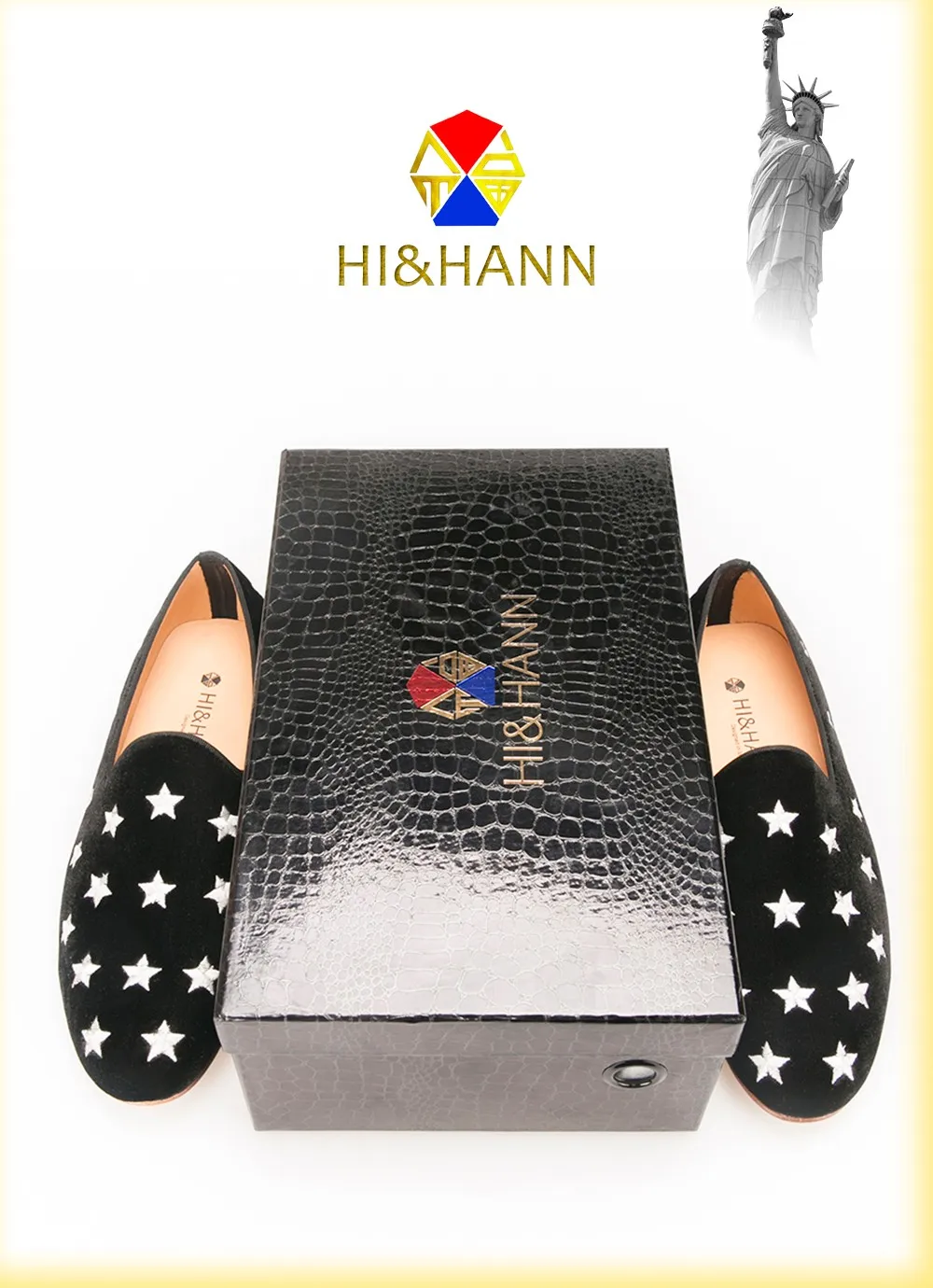Американский бренд HI& HANN мужская домашняя обувь из черного бархата с вышитыми серебряными звездами уникальные модные кожаные мокасины для вечеринки свадьбы