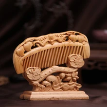 1 шт. деревянный гребень натуральный персик резьба по дереву Антистатический массаж забота о здоровье гребни высокого качества щетки для волос P15