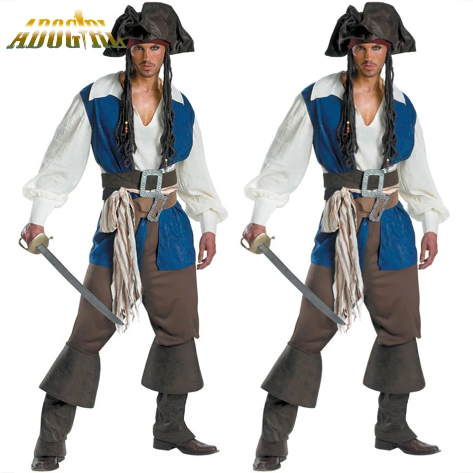 Man Pirate Jack Cosplay Costumes Pirates Of The Caribbean Halloween Disfraces Game Male Clothing