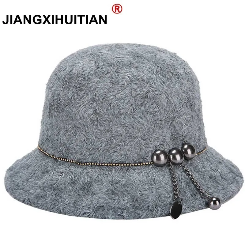 Новинка 2017 fashionwomen котелок зимняя шапка шерсть Клош круглый Кепки Fedora ковша