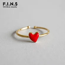 F.I.N.S модное серебряное кольцо из серебра S925 пробы золотого цвета, красное сердце, кольцо для открытия сердца, 925 серебряное простое женское ювелирное изделие для костюма