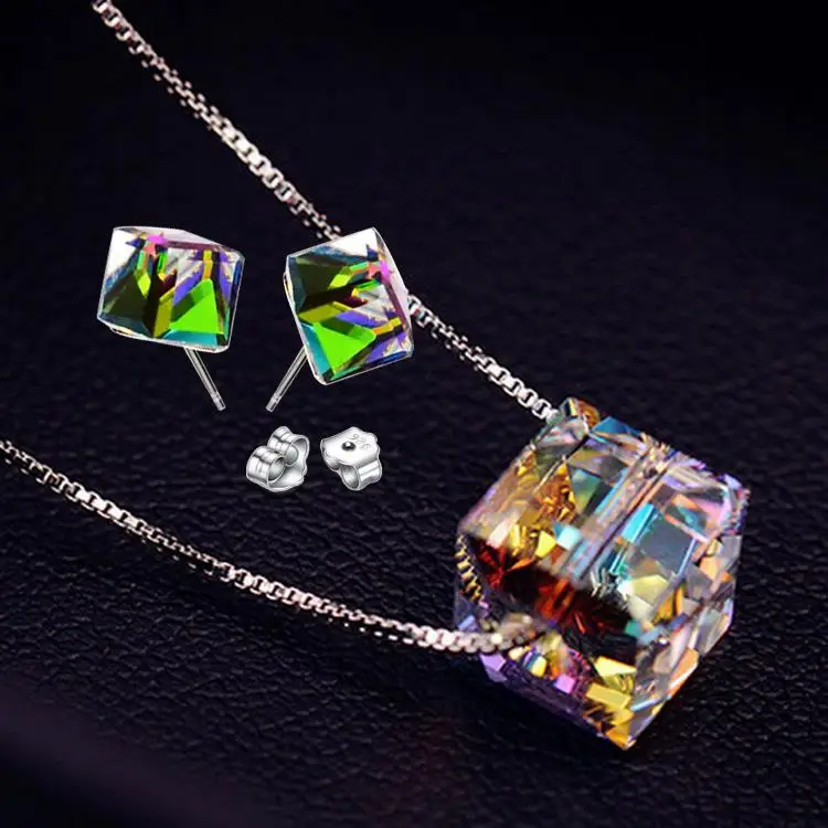 

100% 925 Silver Jewelry Sets Sterling Silver Jewelry set for Women Magic Cub Set Necklace + Earring