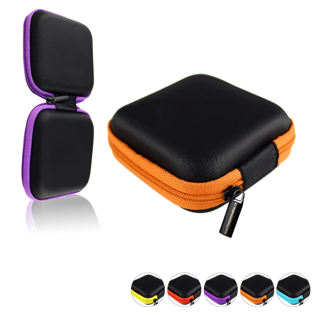 

Hot Mini Zipper Hard Headphone Case Portable Earbuds Pouch box PU Leather Earphone Storage Bag Protective USB Cable Organizer