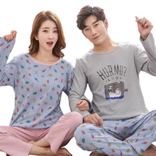 Новинка, весна-осень, Женский пижамный комплект из хлопка, комплект с длинными рукавами, круглым вырезом и буквенным принтом, свободная Пижама для влюбленных