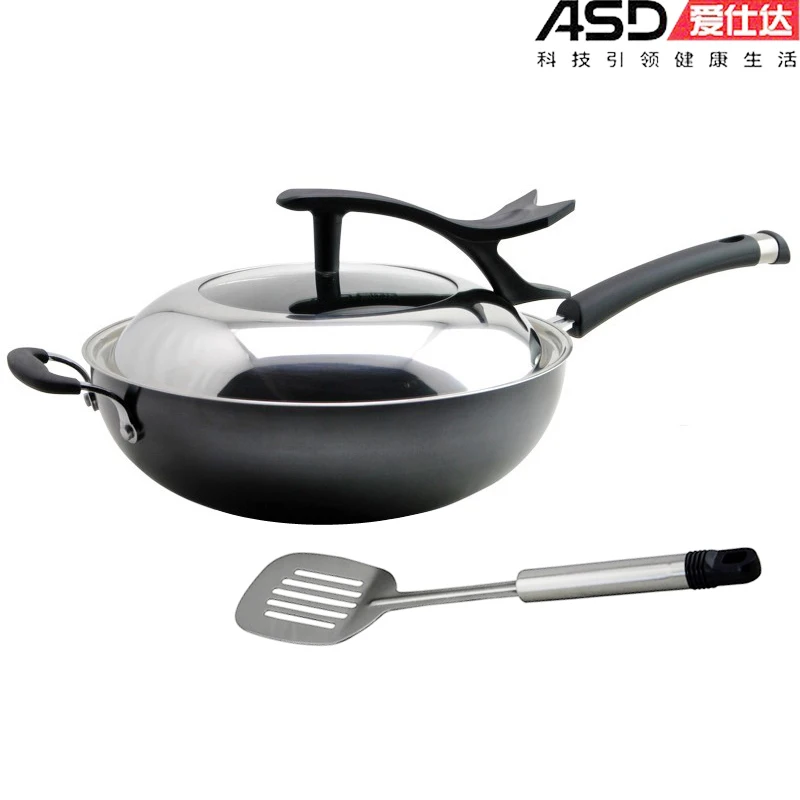 Free shipping Asd coating cast iron wok 32cm lid furnace