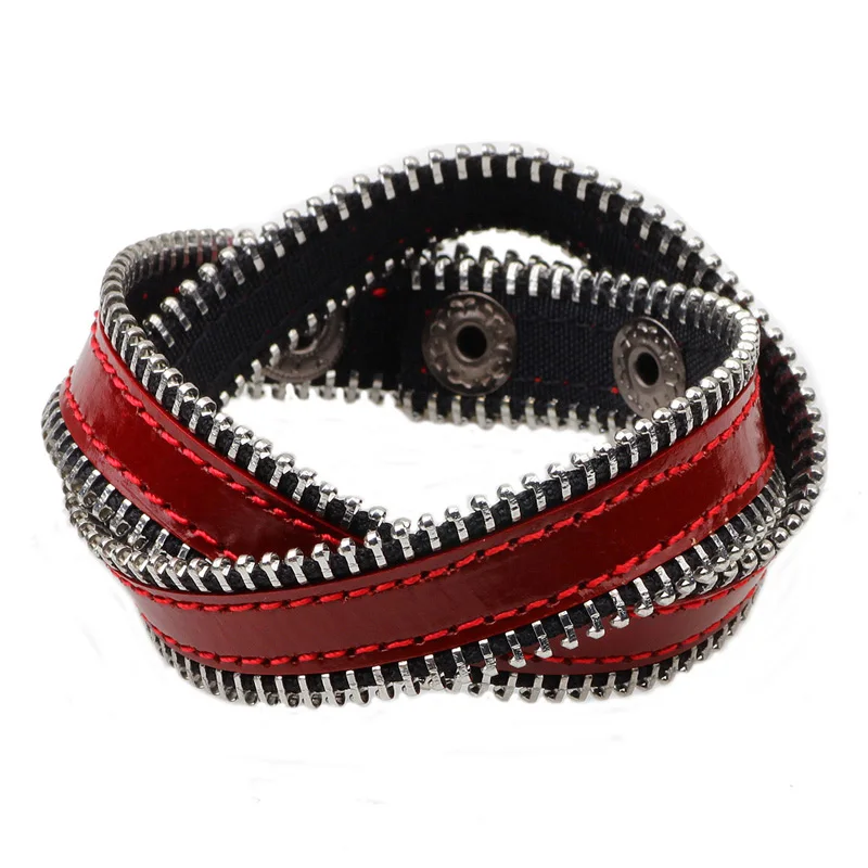 NIUYITID индивидуальный модный кожаный браслет на молнии для мужчин и женщин браслет ювелирные изделия Прямая - Окраска металла: red