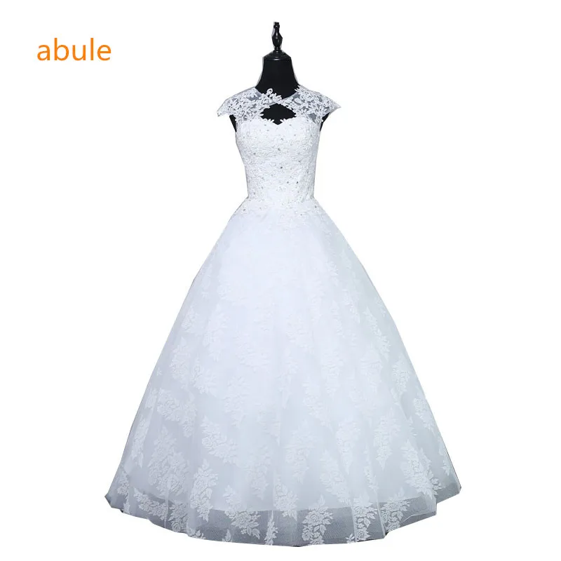 Abule Винтаж свадебное платье высокое НОК белый кружево Аппликация с цвет бисер Аппликации Милая спинки Vestido de Novia 2018