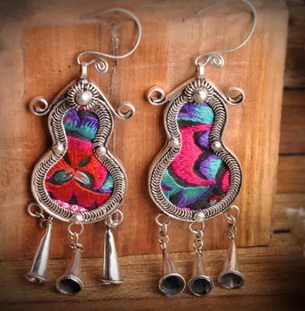 

hot sell new - Retro ball tassel embroidery ethnic Miao silver love Gourd earrings fine jewelry handmade fashion best birthday