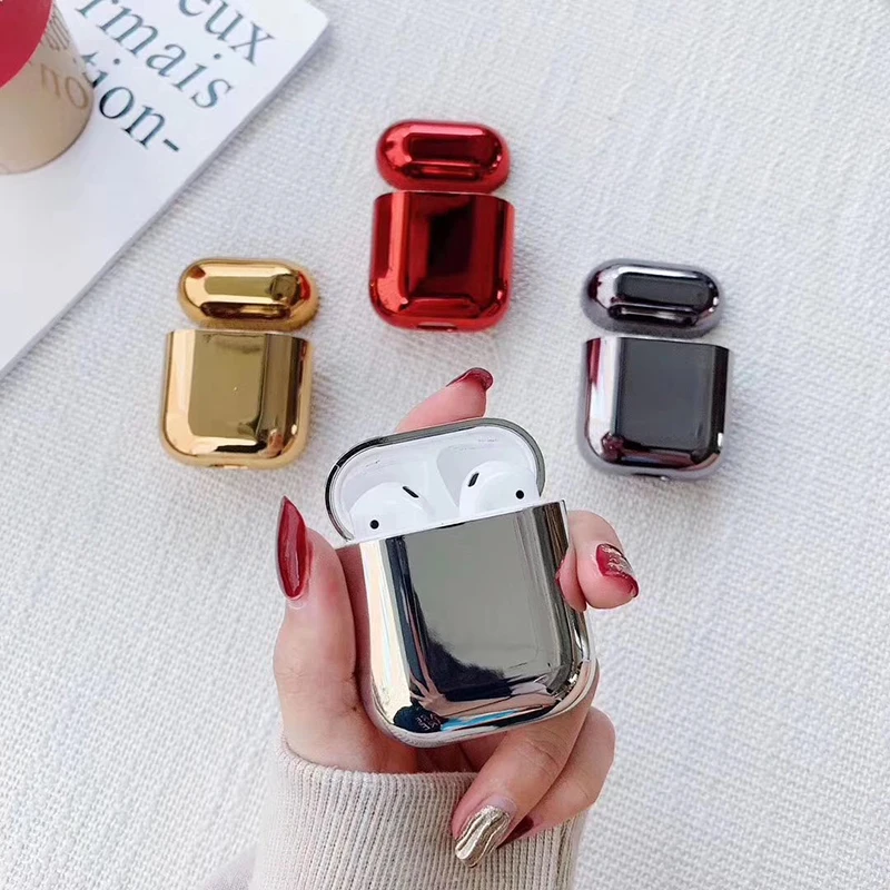 Жесткий чехол для Apple AirPods 1 2 с золотым блеском и чехлом зарядки наушников