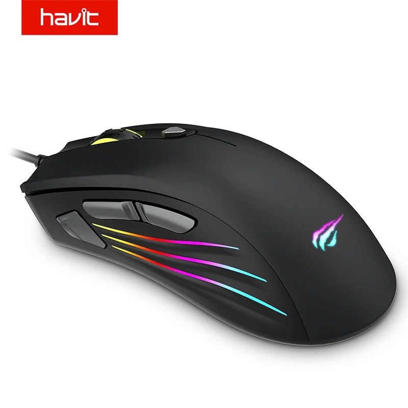 Цена Говит игровая мышь RGB с подсветкой 7200 точек дюйм программируемая 7 кнопок USB Проводная оптическая мышь геймер для ПК компьютер ноутбук HV MS762