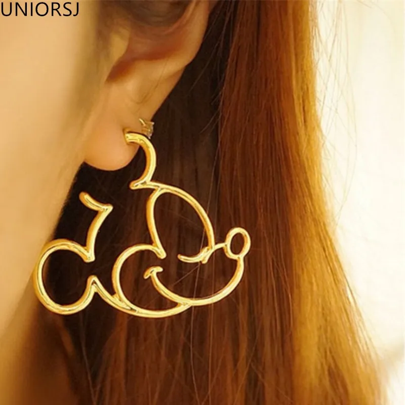 Милые серьги-гвоздики с Микки Маусом, ювелирные изделия для девочек, золотые, серебряные, с мультяшным персонажем, модные серьги для женщин, забавные ювелирные изделия