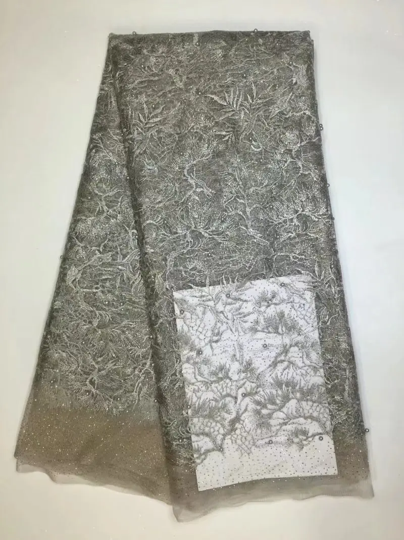 

2018 high-quality African lace fabrics, gold fabrics, embroidered saris African pearl wedding dress 5y YY009958