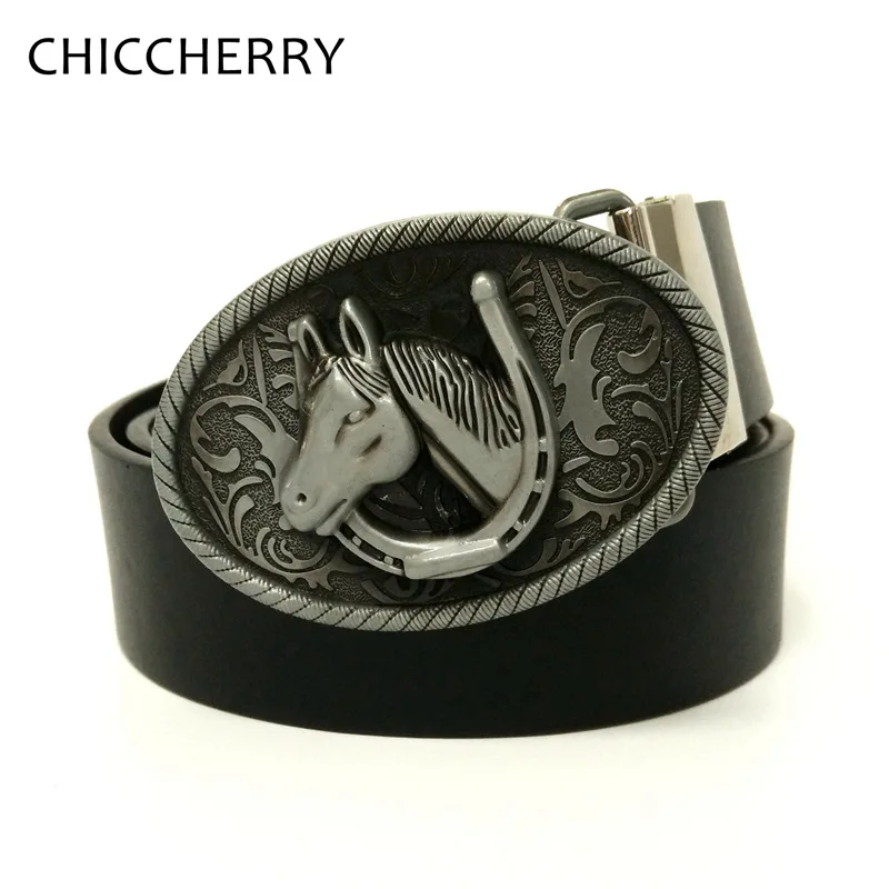 Retro Mens Jeans Belts Silver Oval Horse Head Metal Belt Buckles For