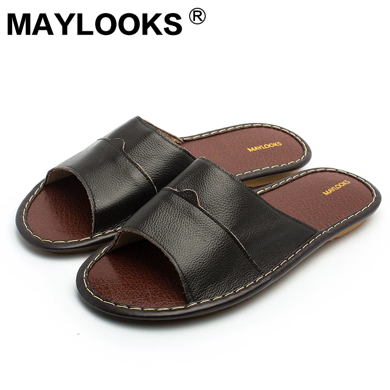 

Men's Slippers Spring And Summer genuine Leather Home Indoor Slip Non-slip Slippers 2018 New Hot M-8001