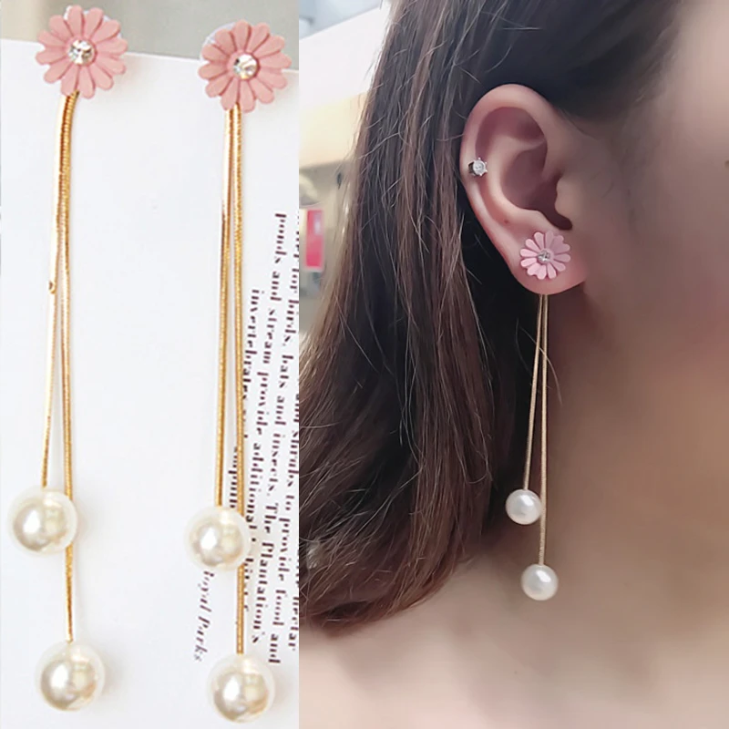 2019 женские модные серьги в форме хризантемы кристальная задняя подвеска Длинные