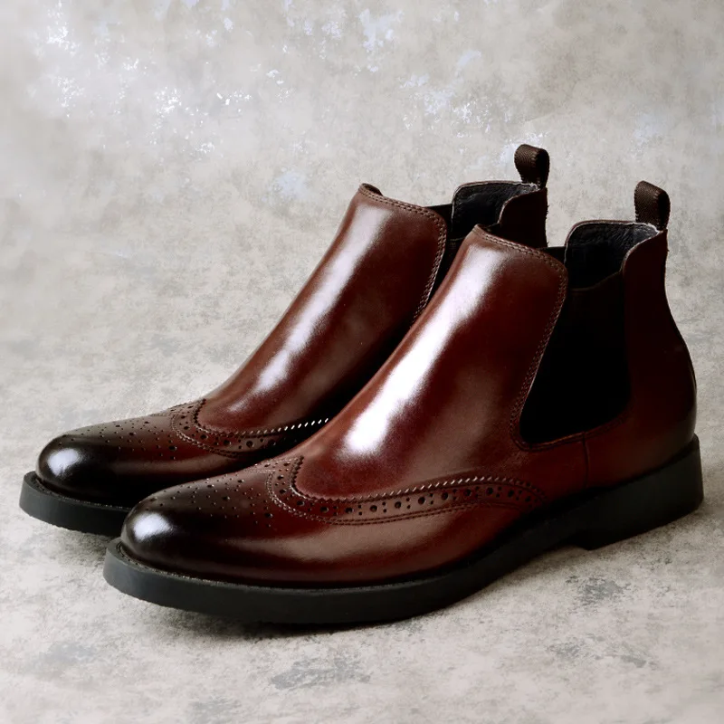 

Autumn Winter Fashion Genuine Leather Ankle Boots Men Chelsea Boots High Quality Men's Winter gents office dress shoes