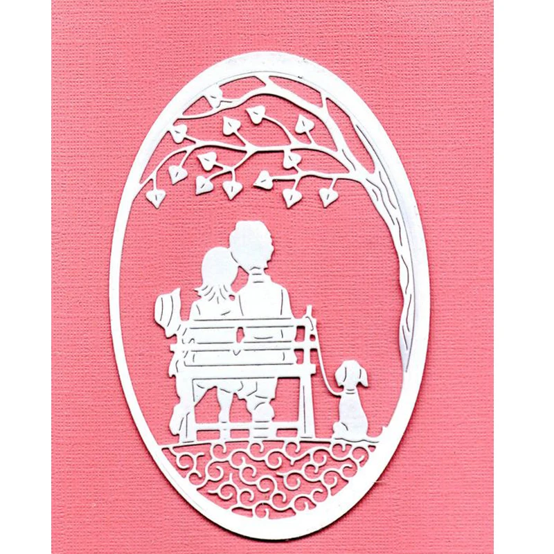 

Lovers With Pet Sitting Shape Metal Cutting Dies Stencil Scrapbook Album Embossing For Gift Card Making Handcrafts Decor