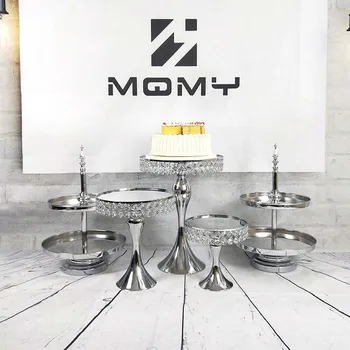 

Wedding Silver Metal Tray Tiered Crystal Three Tier Decoration Set Mirror Cake Stand