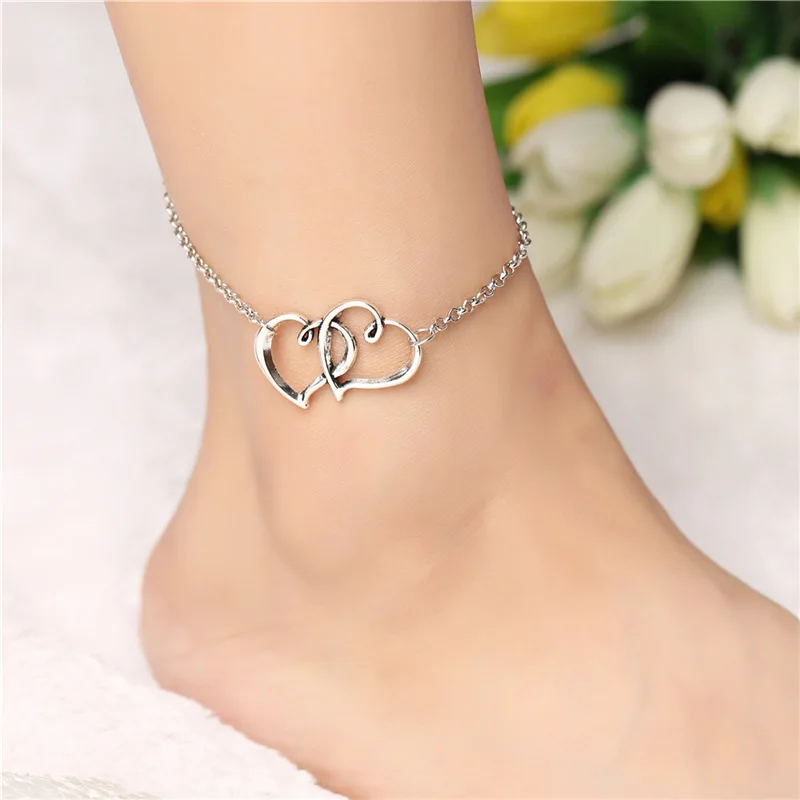 double heart anklets for women foot jewelry bracelet vintage bohemian