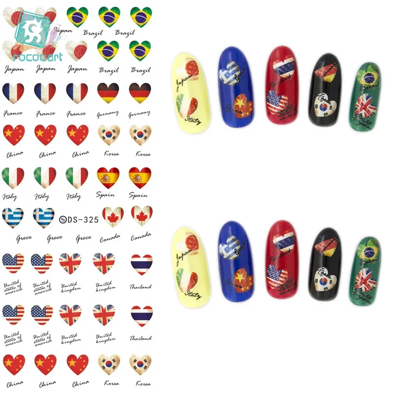 Rocooart DS325 переводные наклейки для ногтей с водой Harajuku элементы в стиле сердца флаги стран наклейки для ногтей Наклейка для маникюра