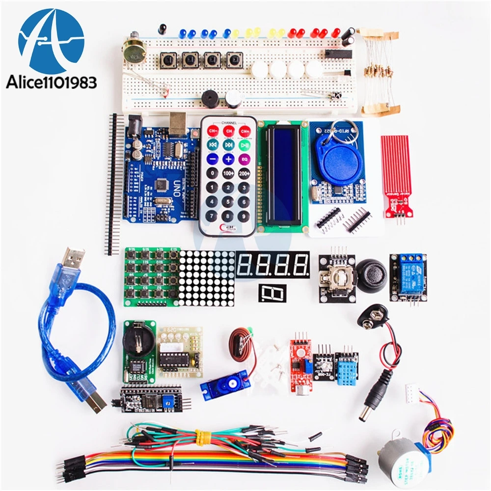 

1 Set Starter Kit Basic Learning Suite UNO R3 DIY Kit Upgraded Stepper Motor LCD1602 LED Jumper Wire For Arduino Electronic Kit
