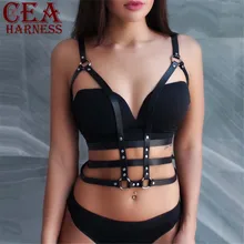 CEA. Жгут тела Связывание шеи талии Pu кожаный ремень безопасности женщин черный сексуальный БДСМ грудной бандаж тела жгут Готический бюстгальтер Dan