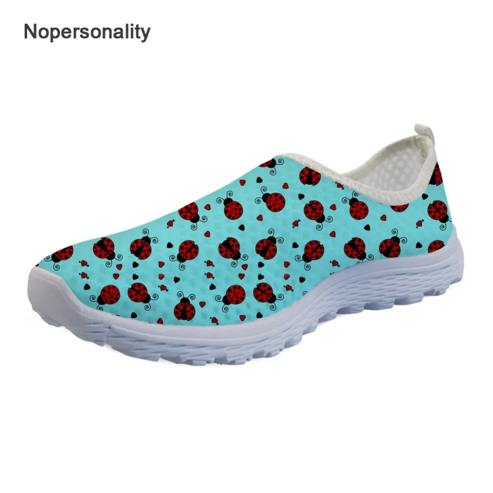 

Nopersonality Breathable Ladybug Print Mesh Loafers for Women Lightweight Ladies Female Summer Flats Slip-on Mesh Sneakers