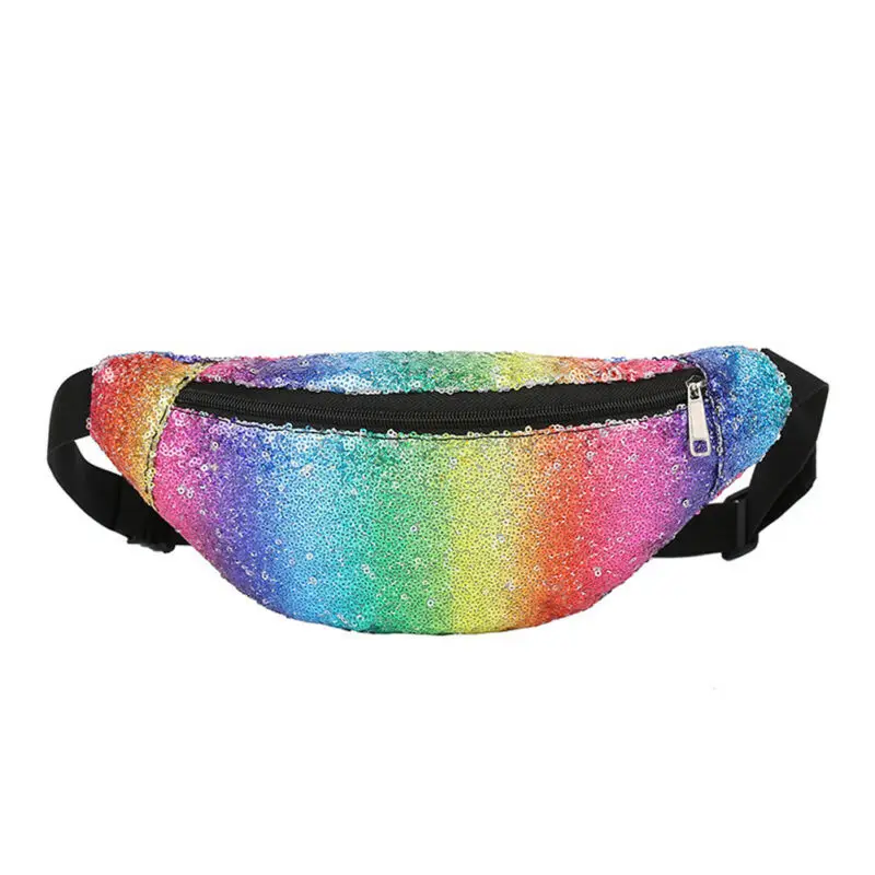 Fashion Women Sequin Waist Pouch Fanny Adjustable Strap Zipper Pack Belt Bum Bag Purse