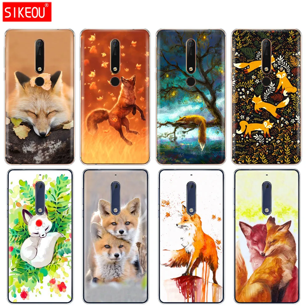 

silicone cover phone case for Nokia 5 3 6 7 PLUS 8 9 /Nokia 6.1 5.1 3.1 2.1 6 2018 Cute Fox In Autumn leaves forest