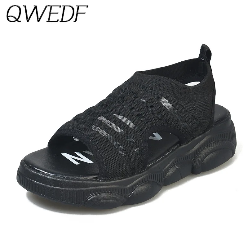 

Women's Sneakers Vulcanized Knitted Shoes 2019 Non-slip Breathable Casual Shoes Open Toe Sandals Beach Platform Sandals N1-91