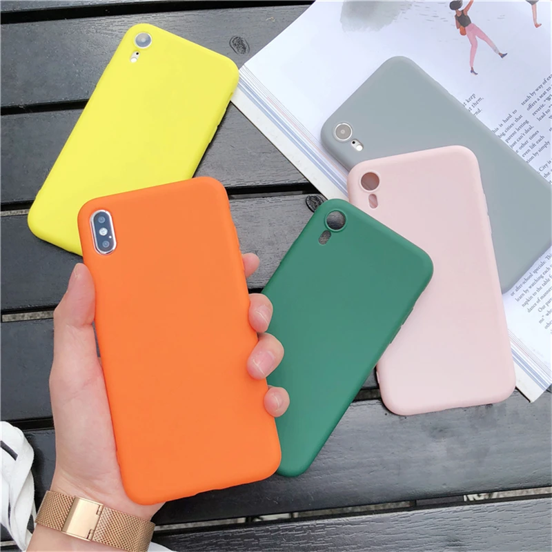 

Wixcen Simple Solid Yellow Pink Silicon Case for Iphone XS Max XR Anti-knock Scrub Candy Case for Iphone X 6 7 8 plus Back Cover